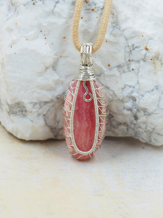 Hand Wrapped Rhodochrosite Pendant