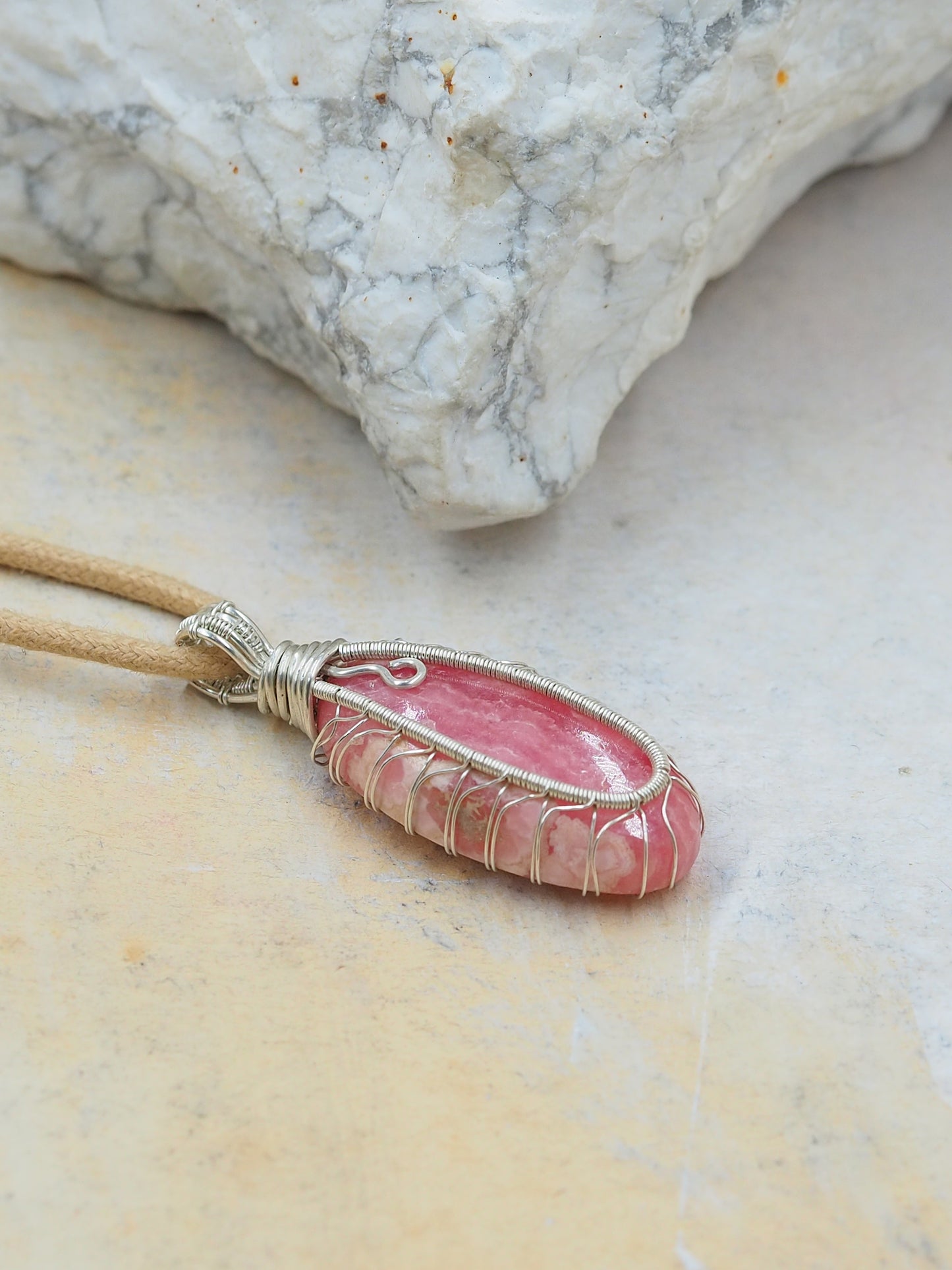 Hand Wrapped Rhodochrosite Pendant