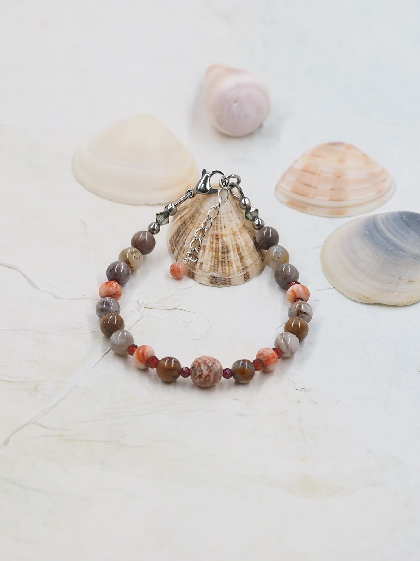 Birdseye Rhyolite, Agate, Jasper & Garnet Slender Bracelet