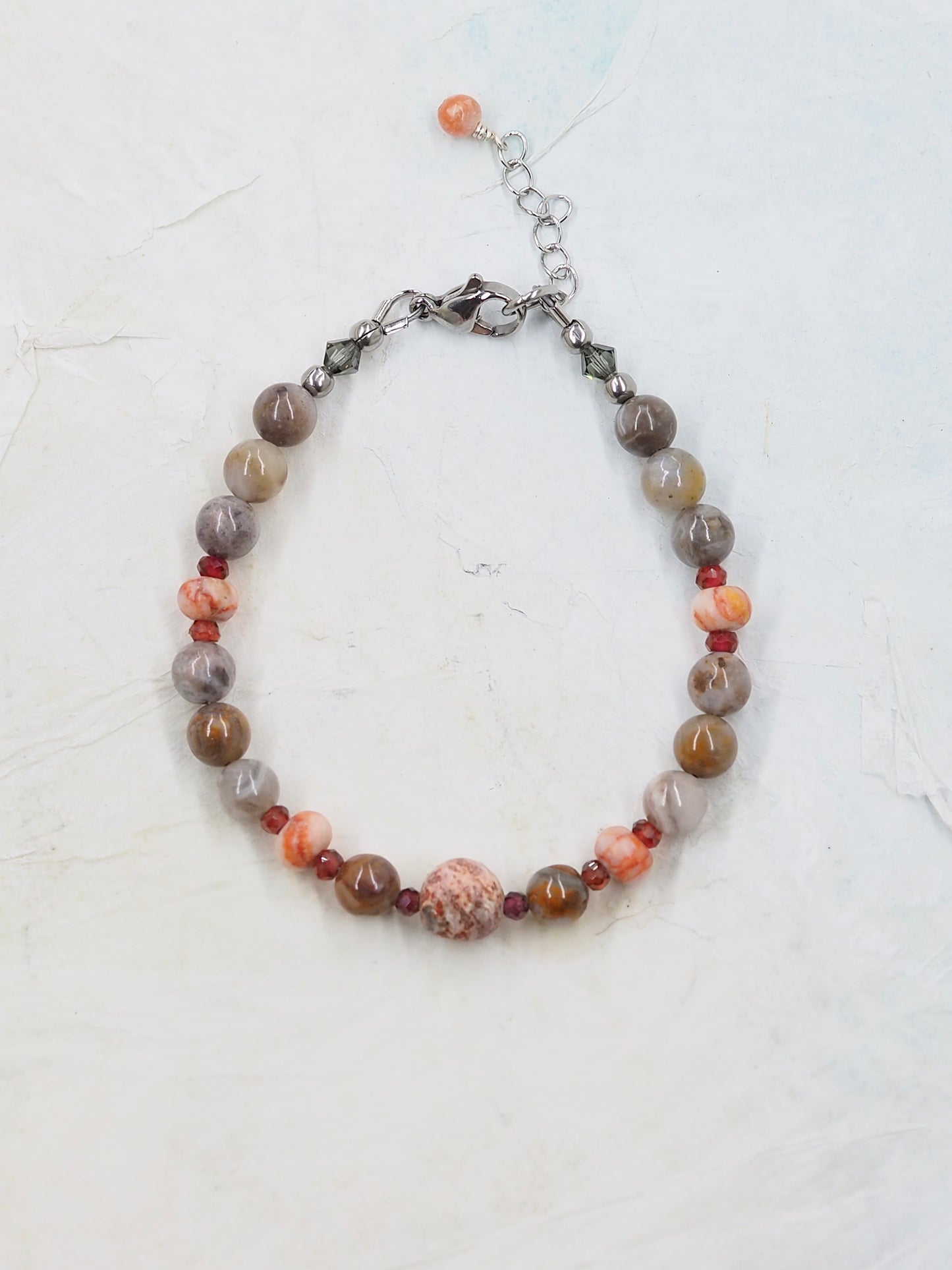 Birdseye Rhyolite, Agate, Jasper & Garnet Slender Bracelet