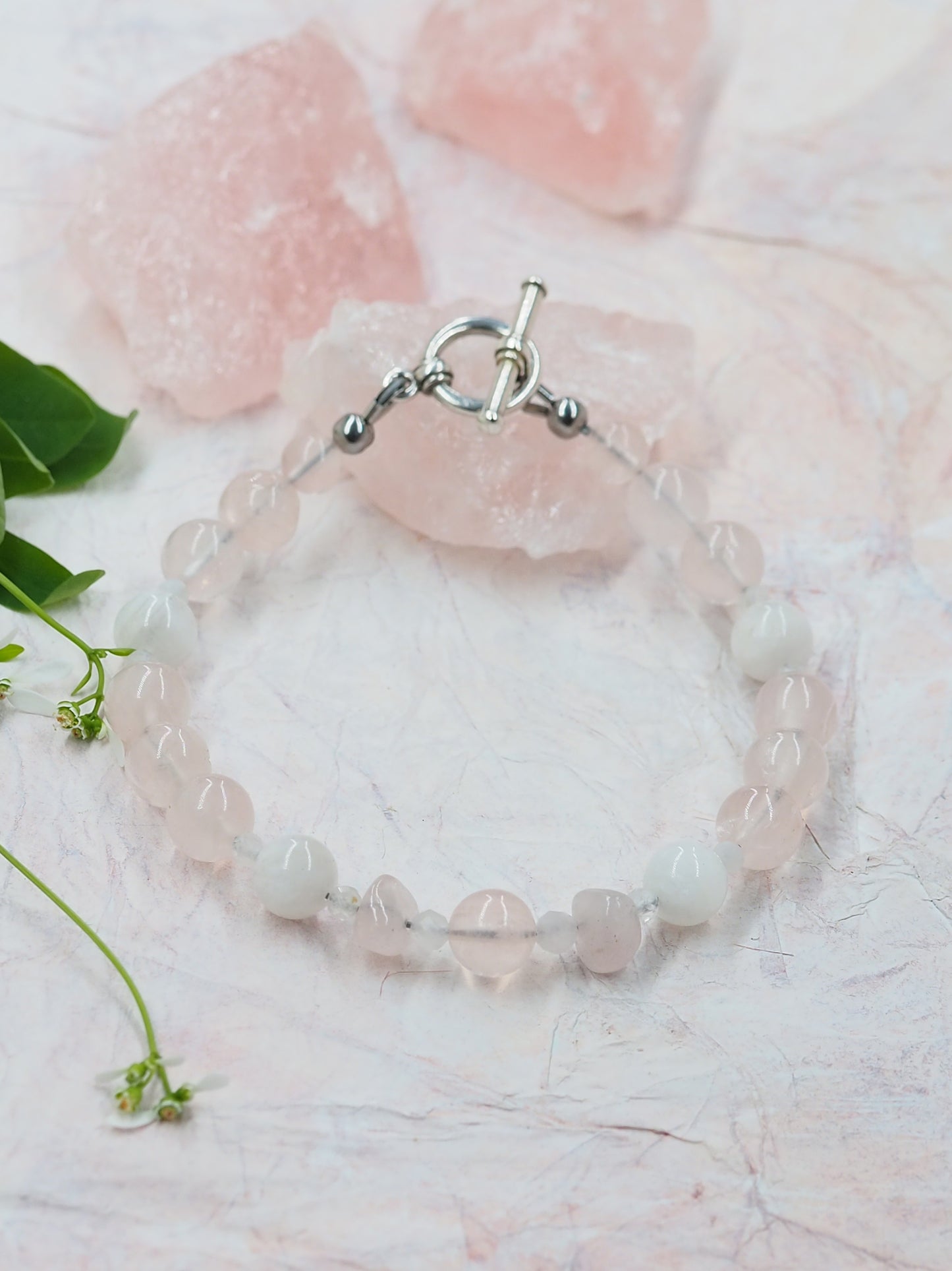 Rose Quartz & Rainbow Moonstone Bracelet
