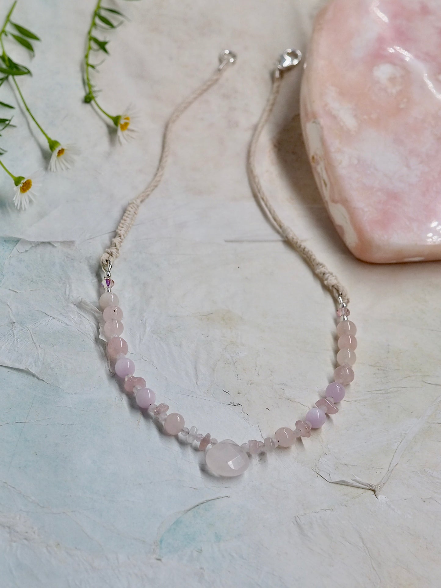 Rose Quartz, Morganite & Kunzite Pendant Necklace ooak