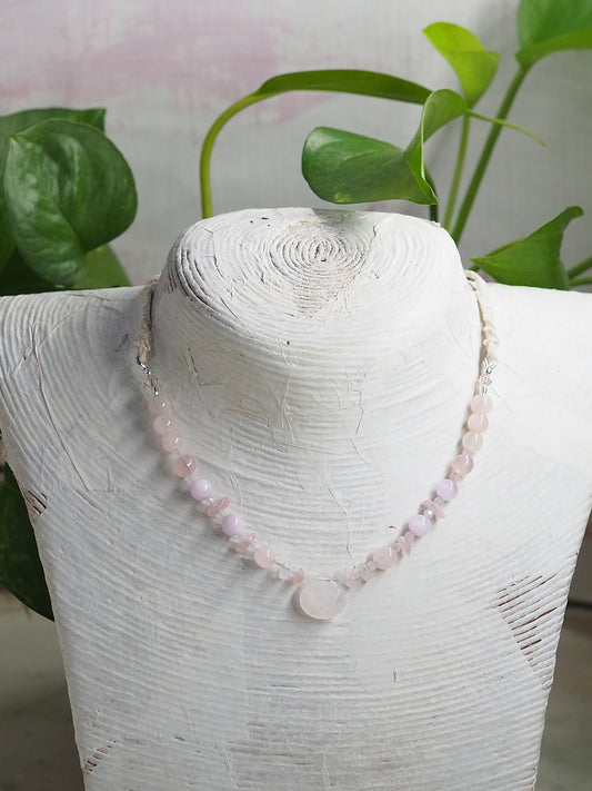 Rose Quartz, Morganite & Kunzite Pendant Necklace ooak