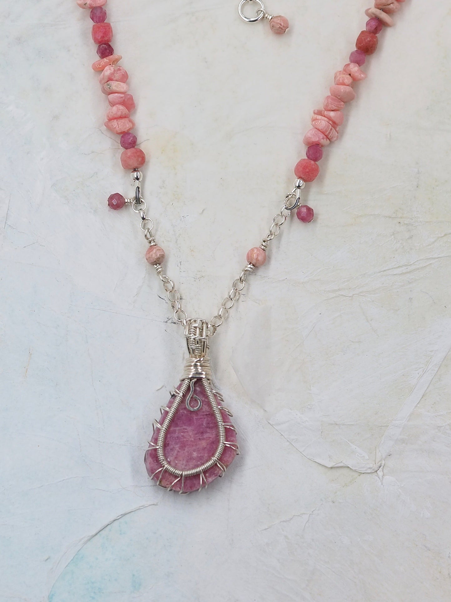 One-of-a-kind Pink Ruby, Rhodochrosite & Pink Tourmaline Pendant Necklace