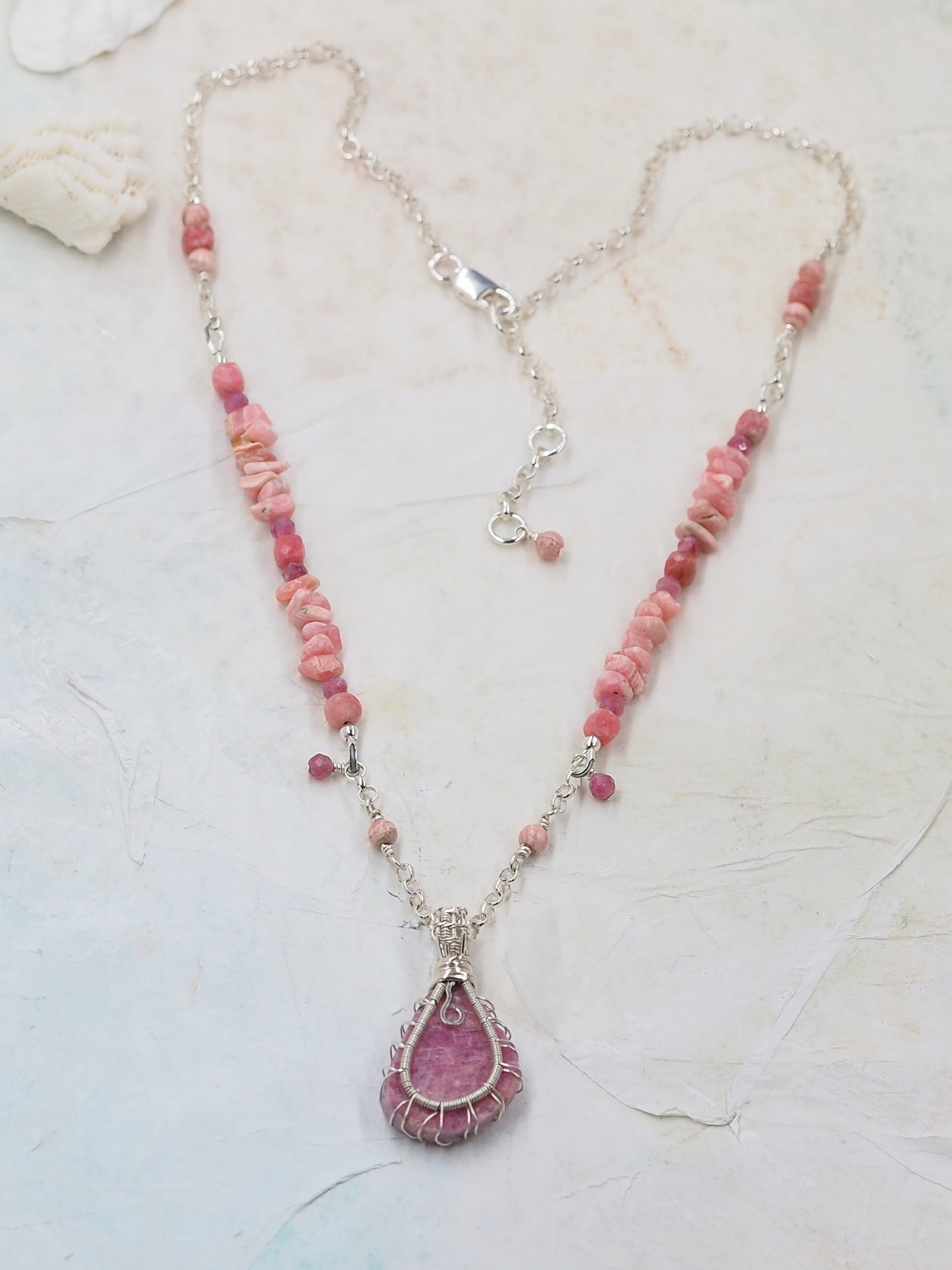 One-of-a-kind Pink Ruby, Rhodochrosite & Pink Tourmaline Pendant Necklace