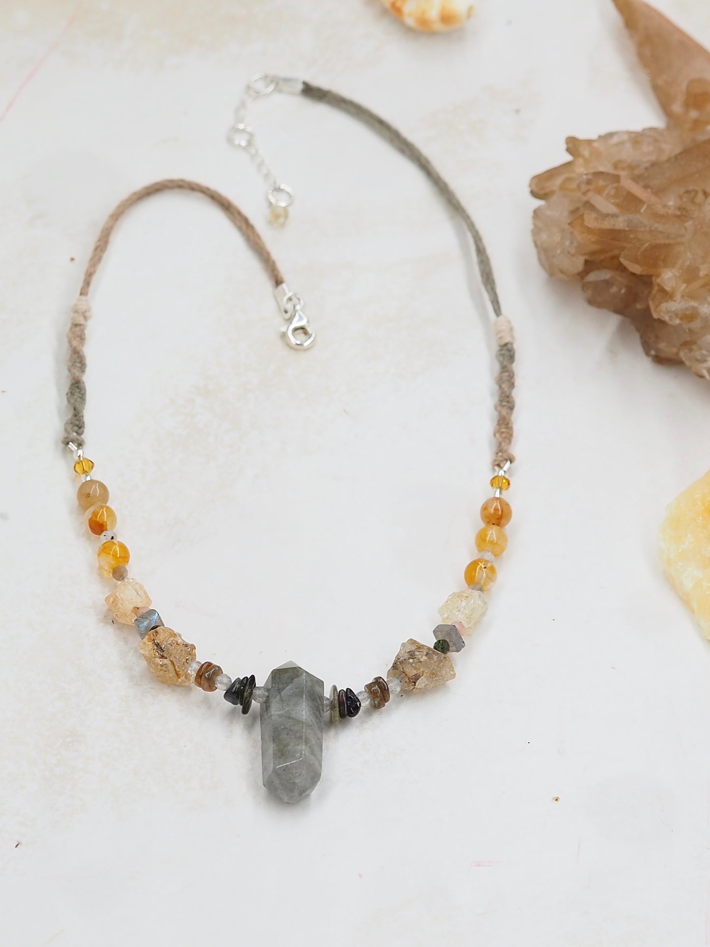 One-of-a-kind Quartz, Topaz and Tourmaline Pendant Necklace