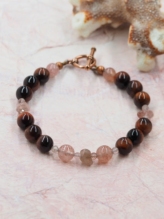 Strawberry Quartz & Red Tigers Eye Hand Strung Bracelet