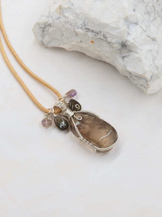 Smoky Quartz Pendant with Tourmaline & Cacoxenite Accents