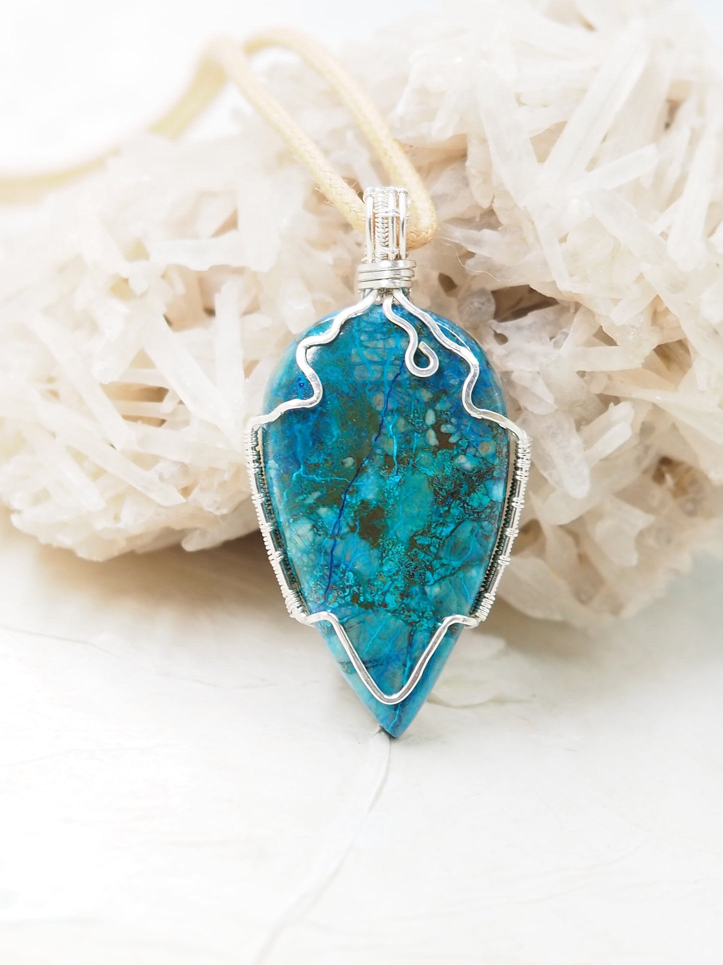 OOAK Shattuckite with Azurite Pendant Handwrapped with Australian Sterling Silver
