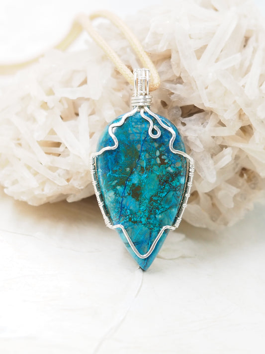 OOAK Shattuckite with Azurite Pendant Handwrapped with Australian Sterling Silver