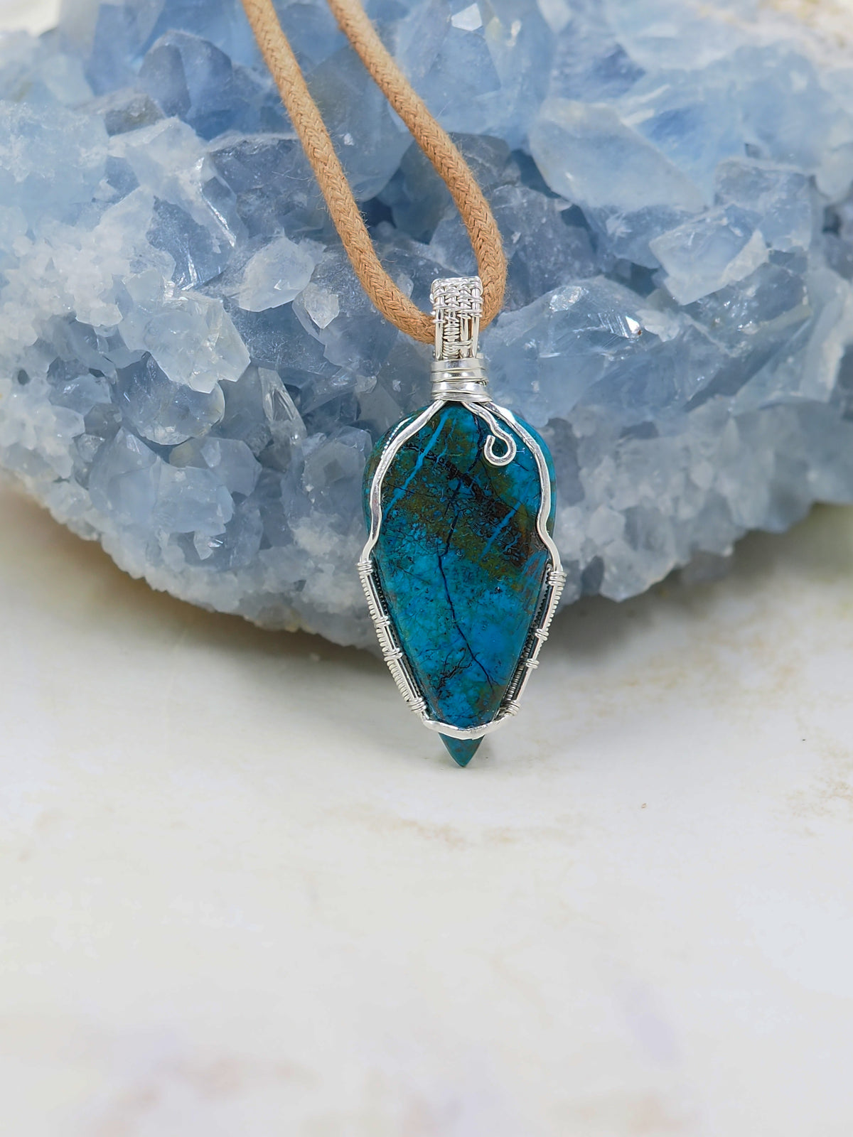 Shattuckite & Hematite Sterling Silver Cabochon Pendant