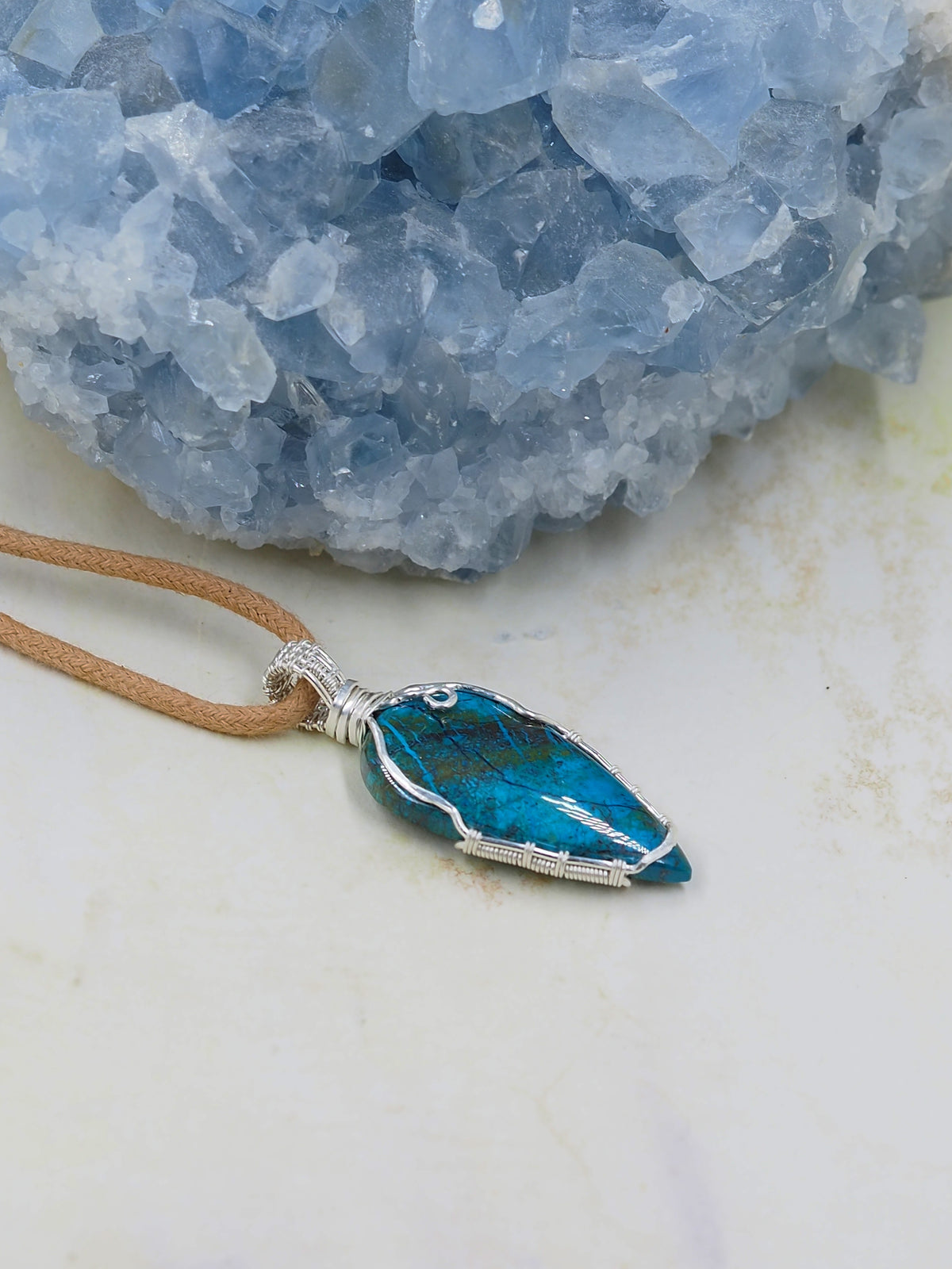 Shattuckite & Hematite Sterling Silver Cabochon Pendant
