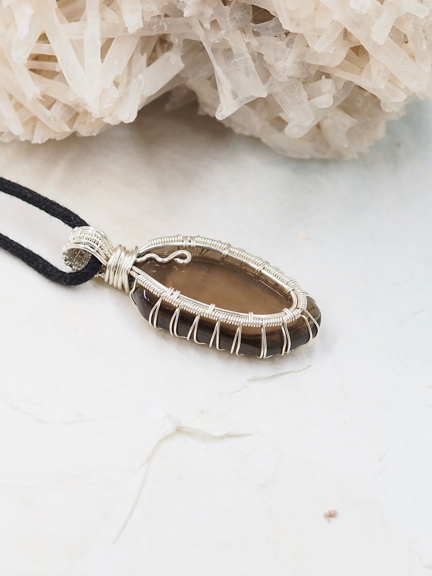 Freeform Smoky Quartz & Sterling Silver Reversible Pendant