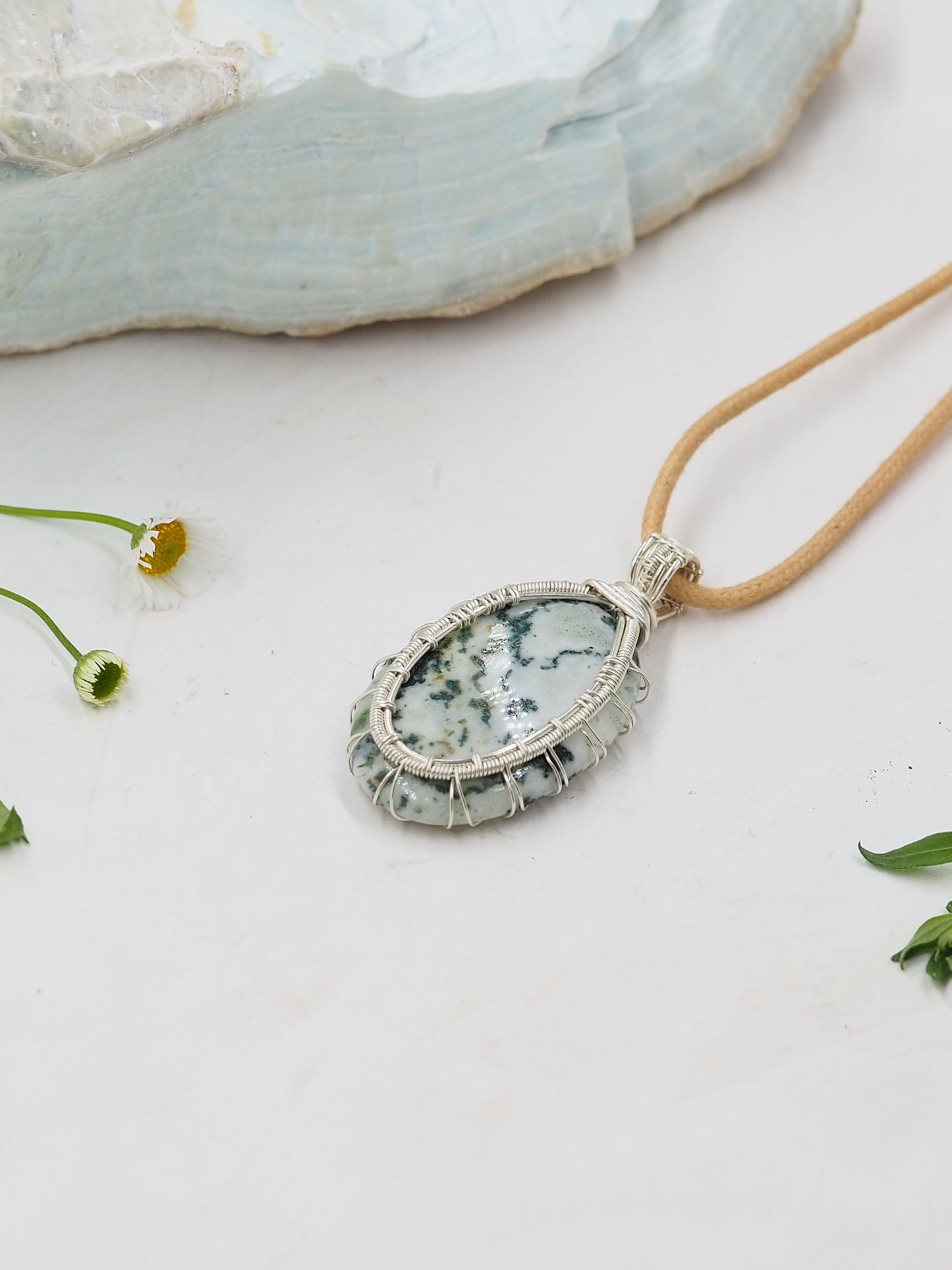 Tree Agate Cabochon & Sterling Silver