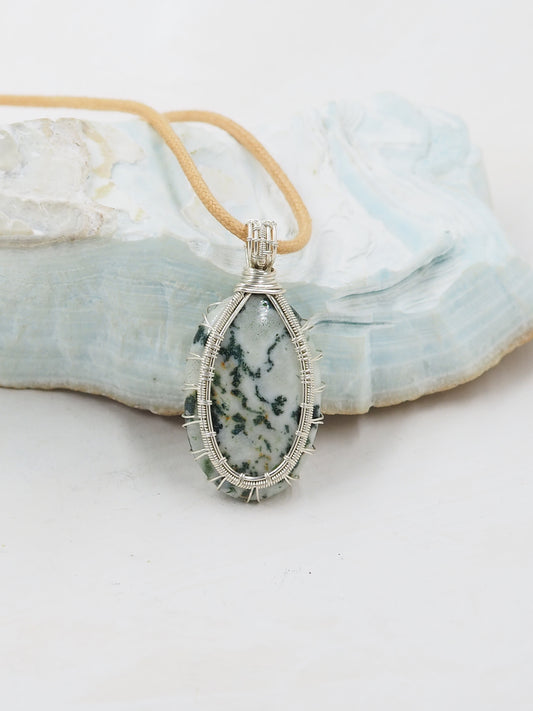 Tree Agate Cabochon & Sterling Silver