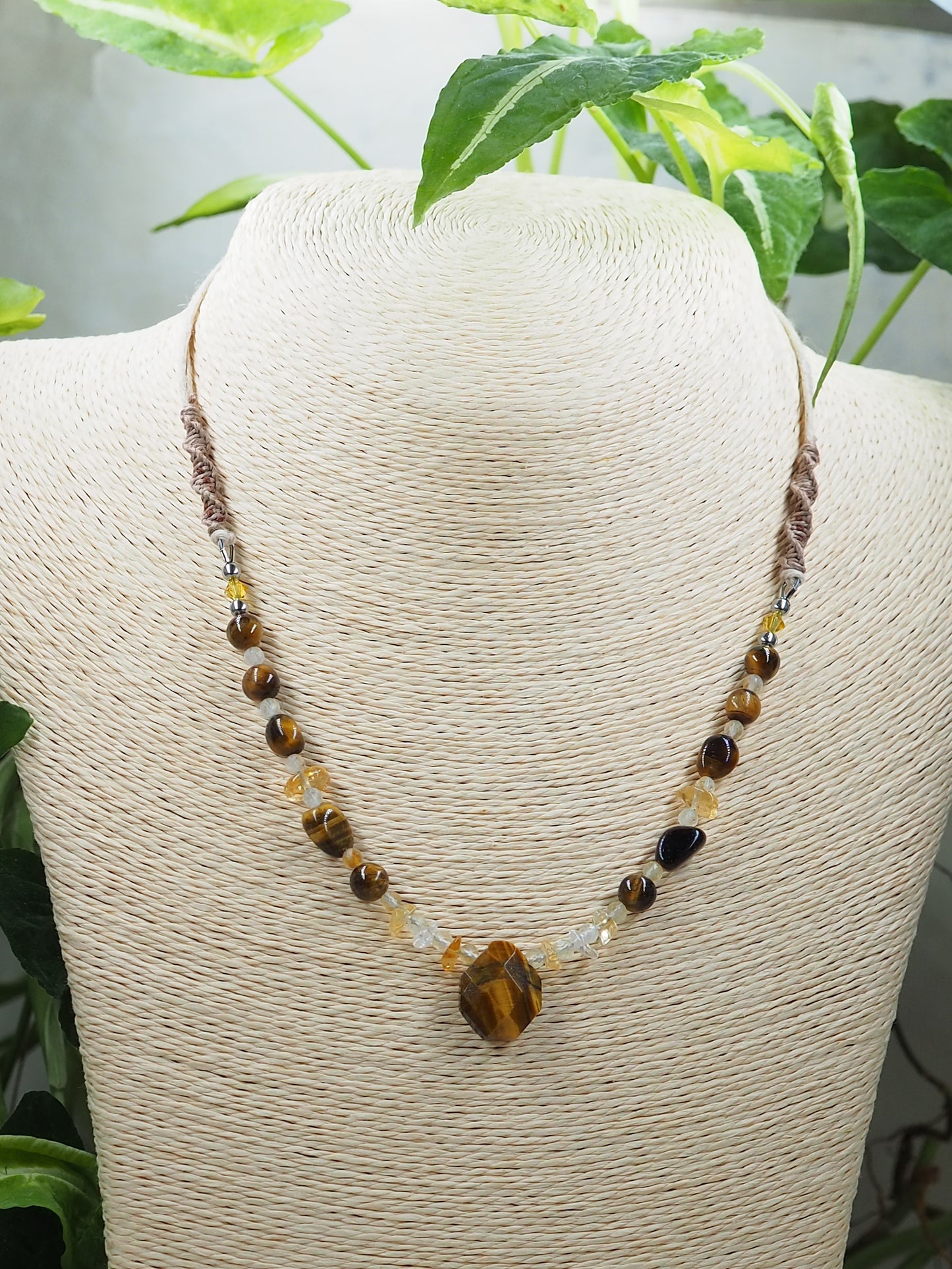 Tigers Eye & Citrine OOAK Hemp Pendant Necklace
