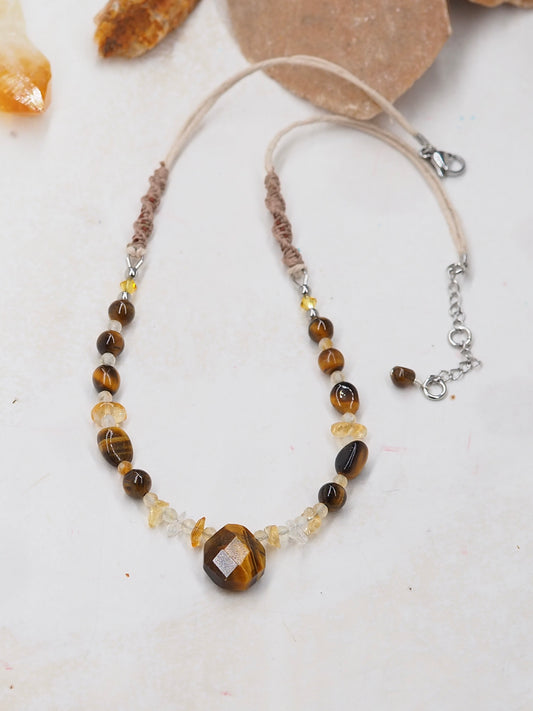 Tigers Eye & Citrine OOAK Hemp Pendant Necklace
