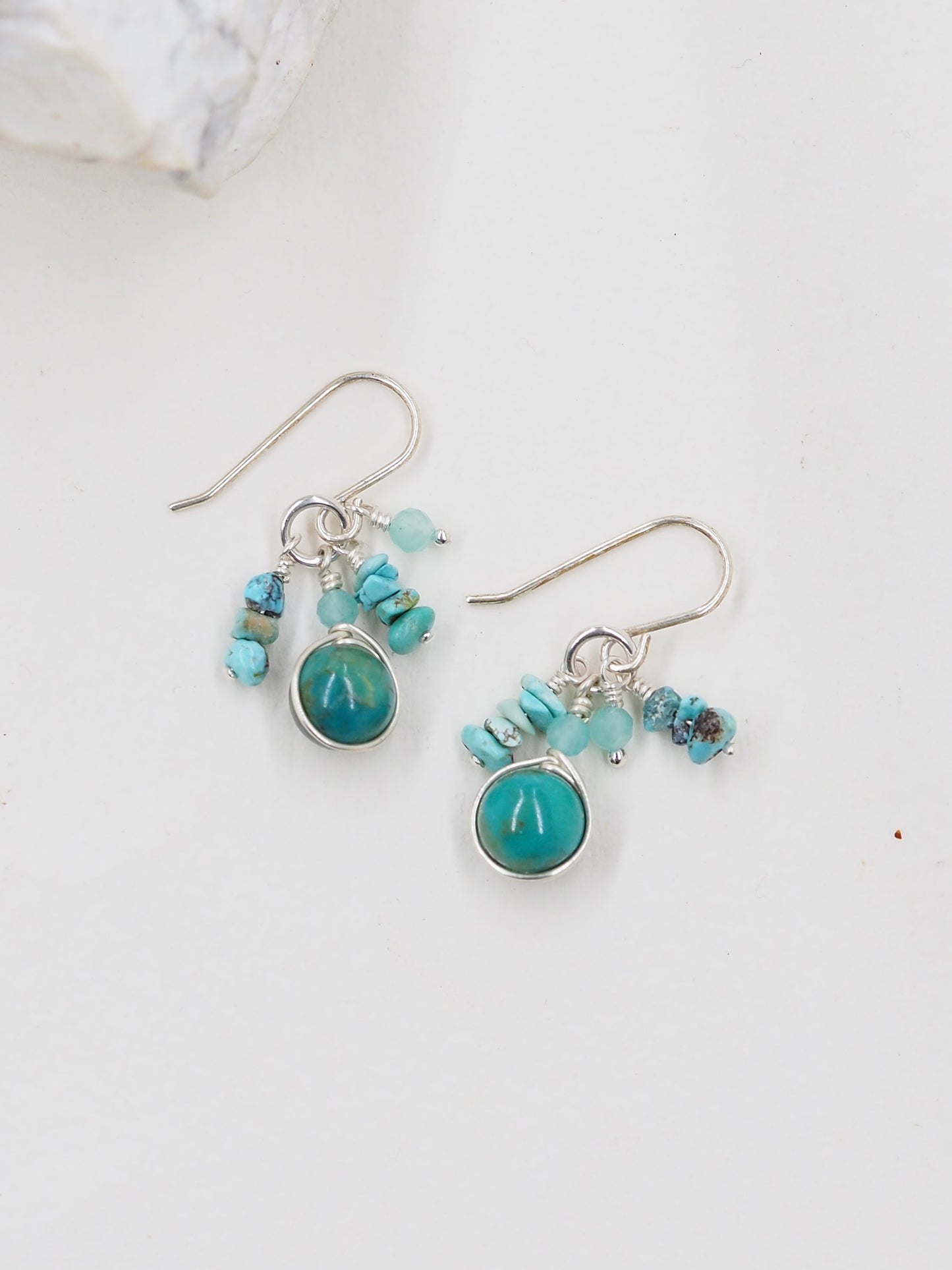 Turquoise & Amazonite Cluster Earrings in Sterling Silver