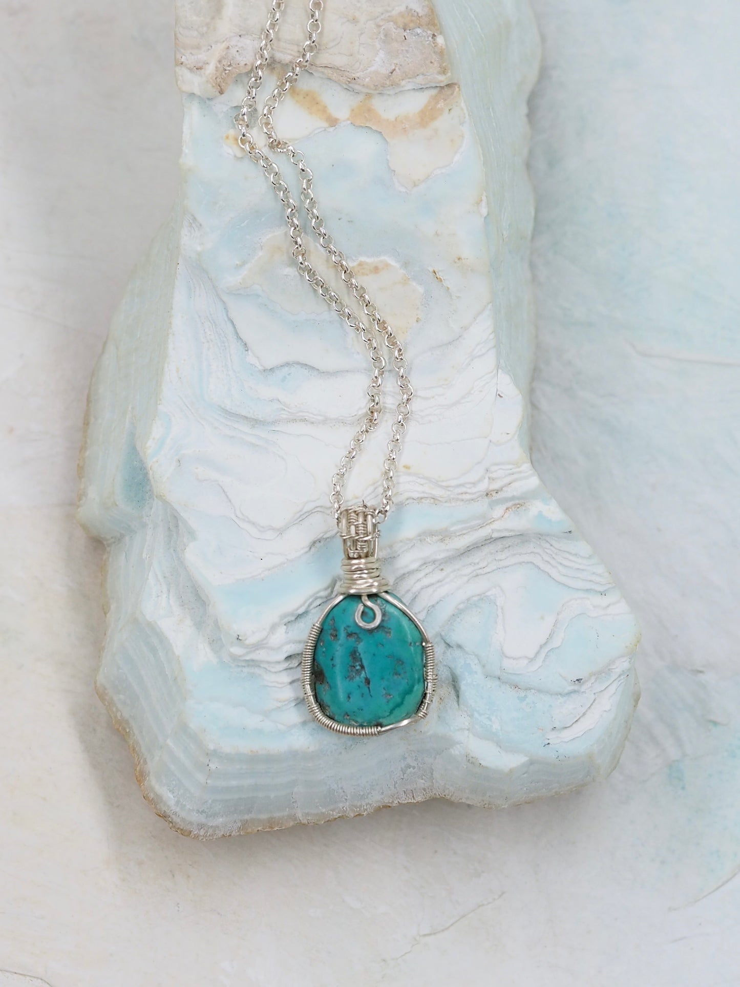 Natural Turquoise Petite Pendant, Hand Wrapped with Australian Sterling Silver