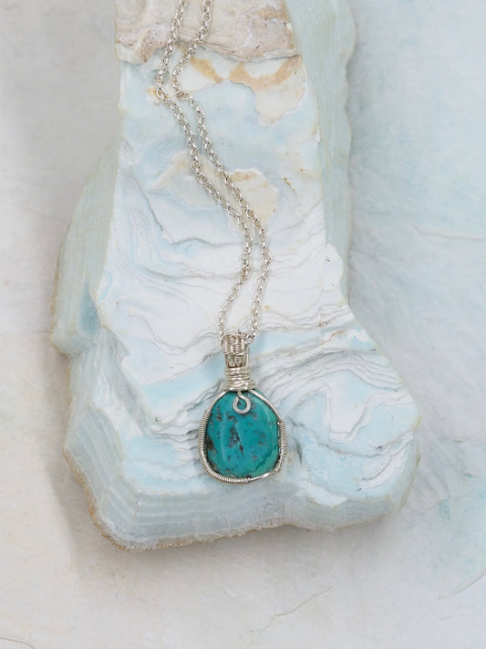 Natural Turquoise Petite Pendant, Hand Wrapped with Australian Sterling Silver