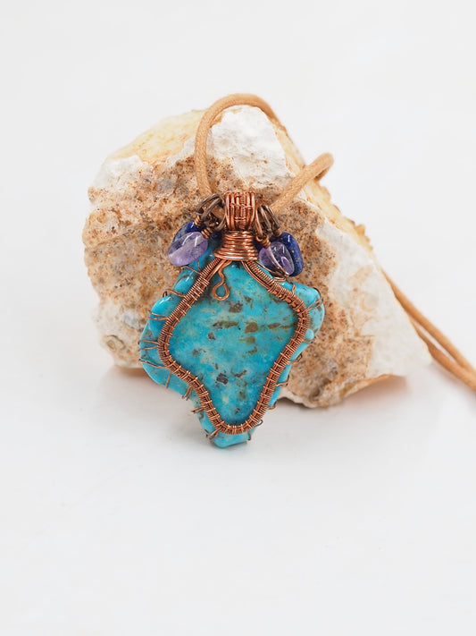 One-of-a-kind Mexican Turquoise Reversible Pendant, with Lapis Lazuli, Apatite & Ametrine