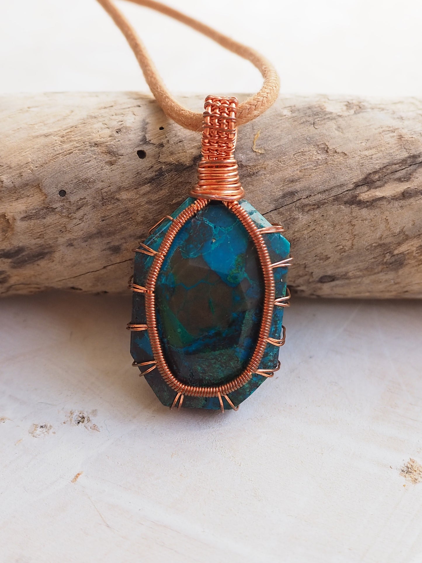 Chrysocolla and Copper Hand Wrapped Pendant