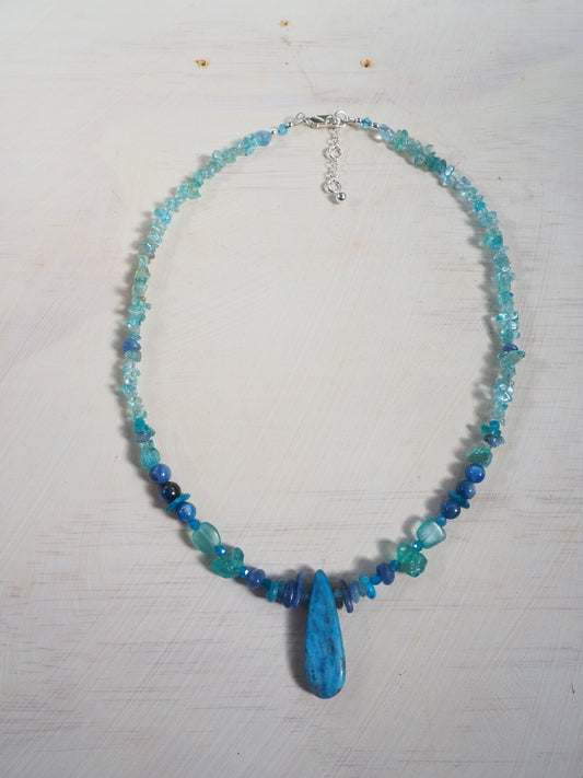 Blue Kyanite & Apatite Necklace with Sterling Silver Extender Chain