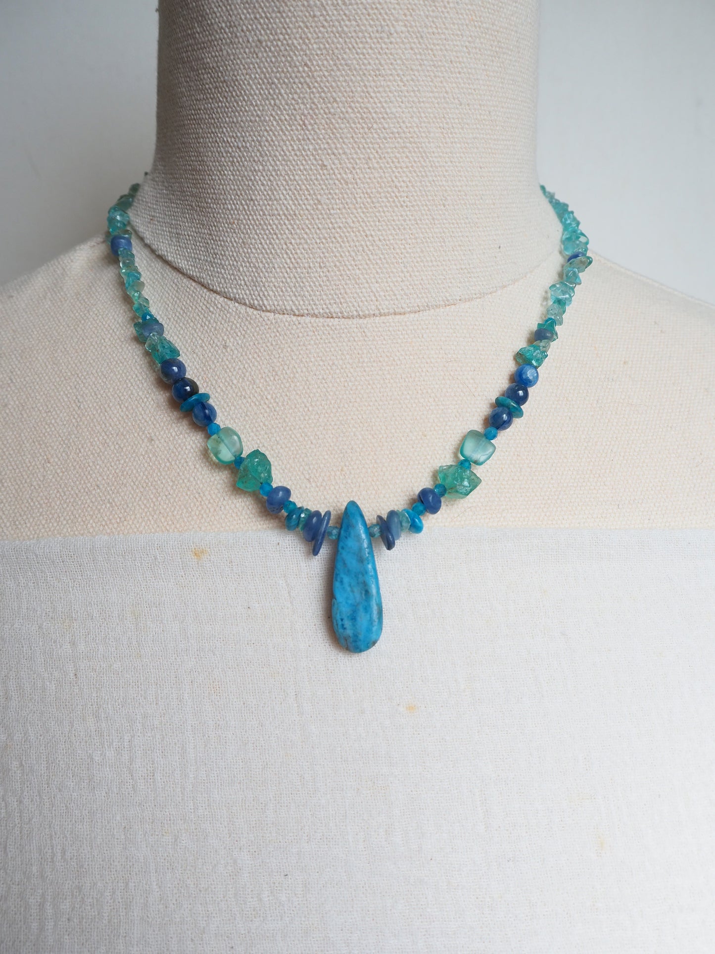 Blue Kyanite & Apatite Necklace with Sterling Silver Extender Chain
