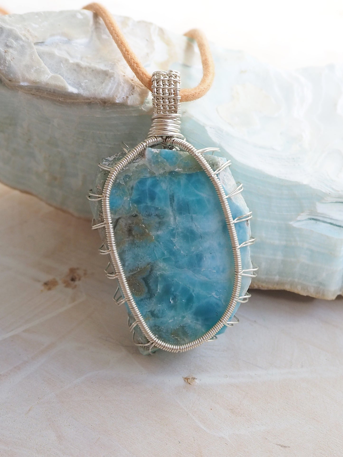 Larimar & Sterling Silver Hand Wrapped Pendant OOAK