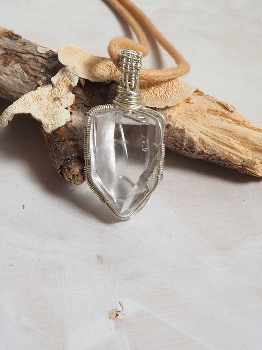 Clear Lemurian Seed Crystal Point, Hand Wrapped with Sterling Silver