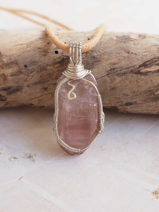 Natural Lithium Quartz Crystal Point & Sterling Silver Hand Wrapped Pendant