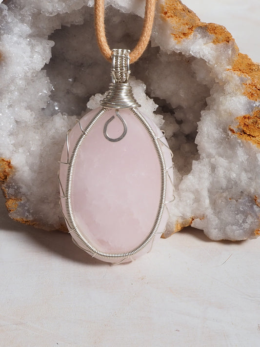 Mangano Calcite & Sterling Silver Hand Wrapped Pendant