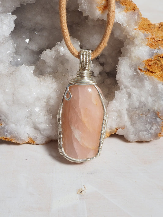 Pink Morganite Pendant Hand Wrapped with Sterling Silver