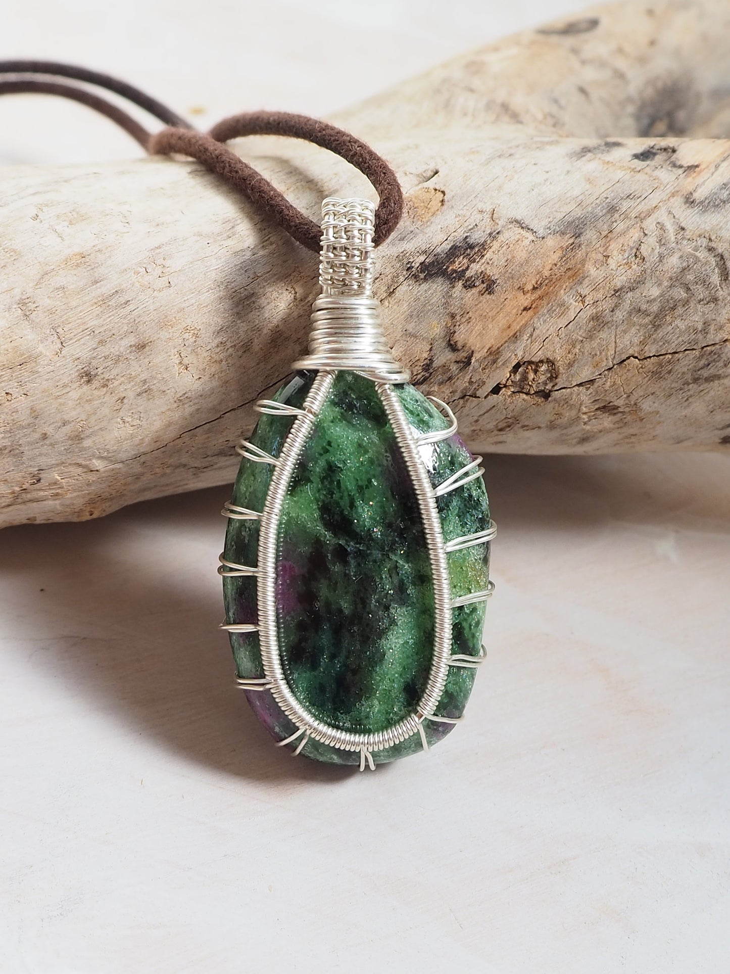 Ruby in Zoisite & Sterling Silver Pendant OOAK Hand Wrapped