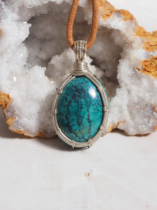 Turquoise Cabochon, Hand Wrapped with Sterling Silver